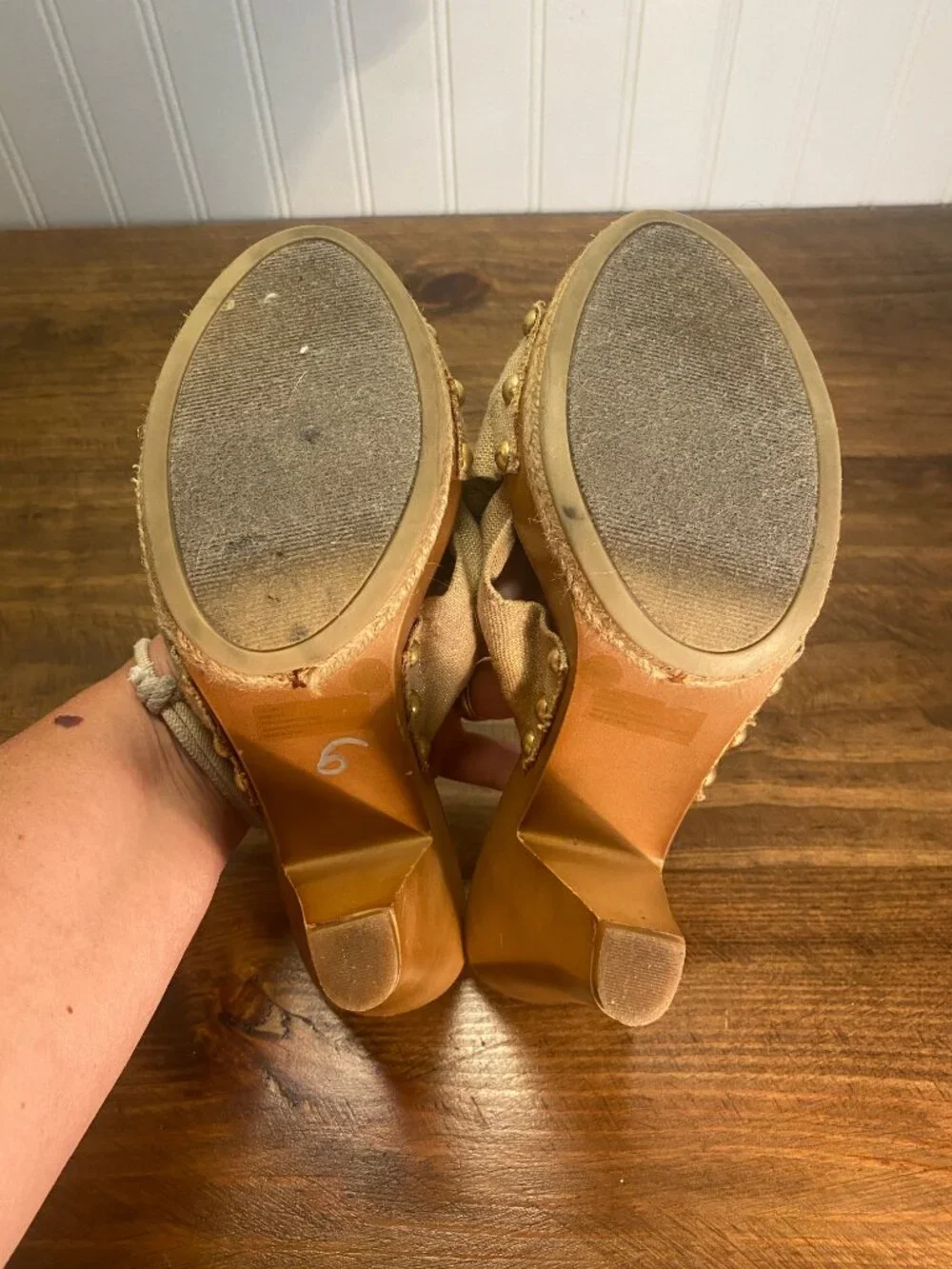 Kensie Girl - Jett Bow Platform Mule Heeled Sandals - Tan/Gold Flecked - 8.5 - Picture 10 of 12